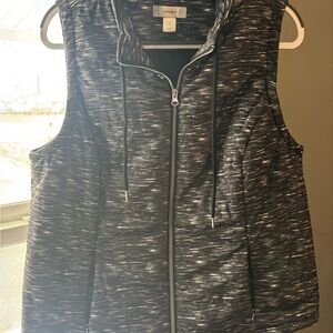 CJ Banks Black & Light Gray Striped Hooded Vest